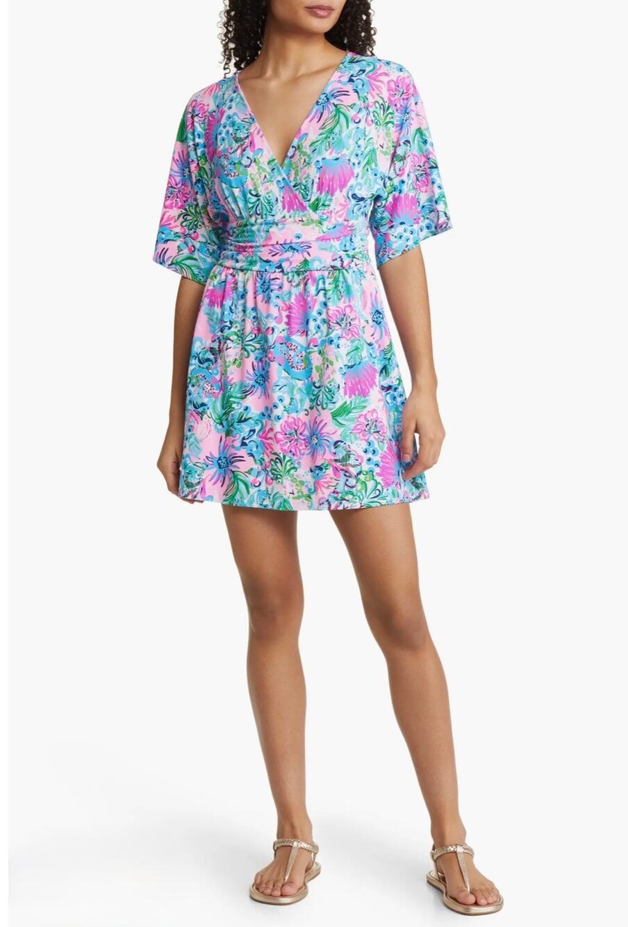 Lilly Pulitzer Women's Pink Multicolor Floral Parigi Skort Romper Dress Size L